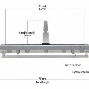 Desenho técnico com as dimensões exatas do Potenciômetro Fader original Alps DCV1011.