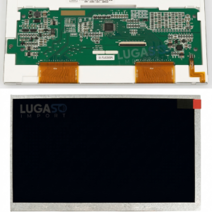 Vista frontal do display LCD de 7 polegadas compatível com mesas de som Behringer X32 e M32, mostrando a tela preta e a moldura metálica com acabamento OEM nítido.